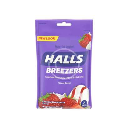 Halls Breezers Throat Drops, Pectin, Creamy Strawberry